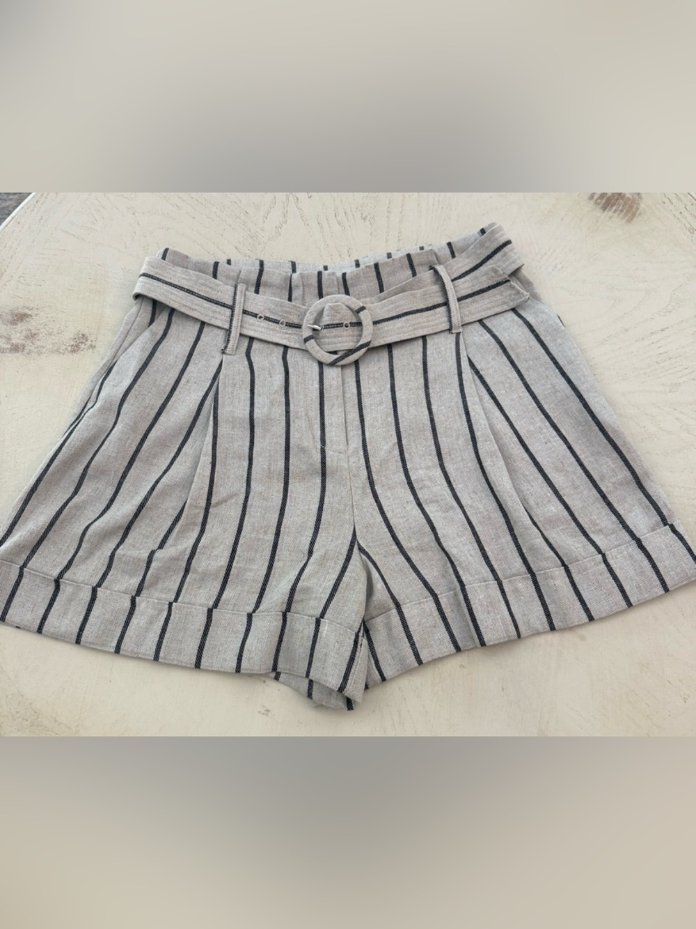 Worthington high waisted striped linen blend belted shorts sz 6